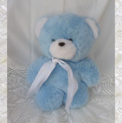 Doudou Peluche Ours Nounours Bleu Blanc Noeud Blanc Oursons