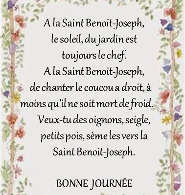 Dictons et Fête du jour Benoît-Joseph !