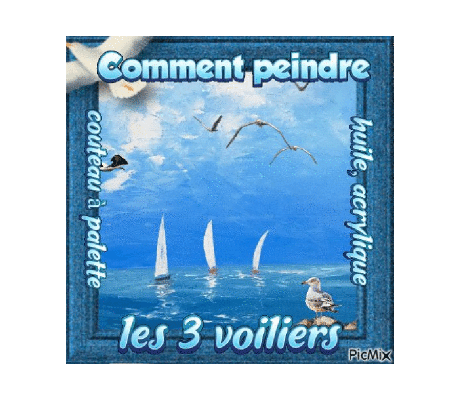 Dessin et peinture - vidéo 4498 : Comment peindre les 3 voiliers au couteau à palette 1/2 ? - huile, acrylique.