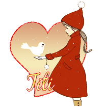 654 B - Fille et oiseau hiver - signature blinkie gif animé
