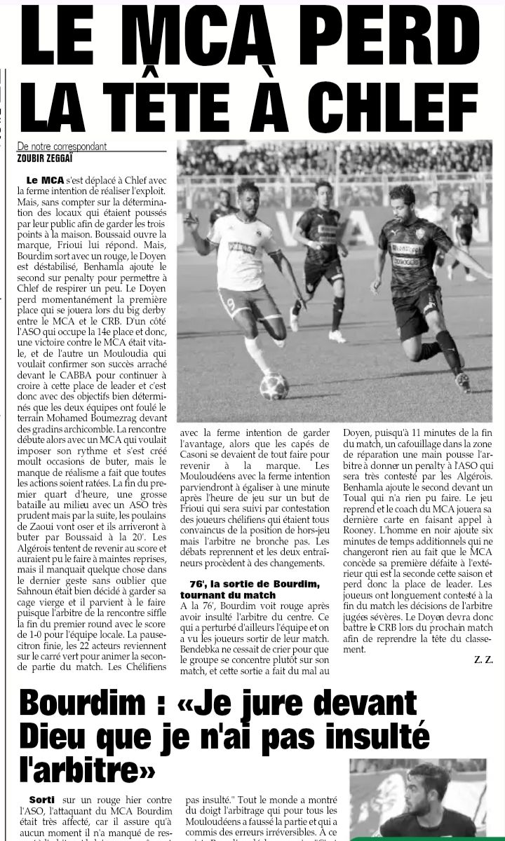 Samedi 23.11.2019 à Chlef Stade 