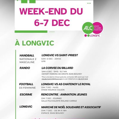 Planning du week-end à l'ALC Longvic