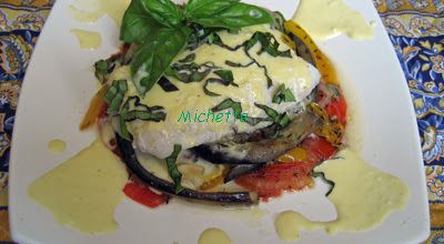 Filet de loup, sauce au citron, aubergine, poivron, fenouil, tomate, courgette
