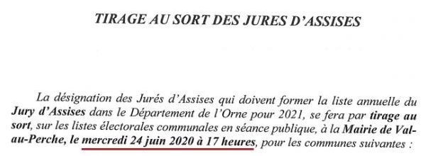 Avis concernant le tirage au sort des jurés d'assises