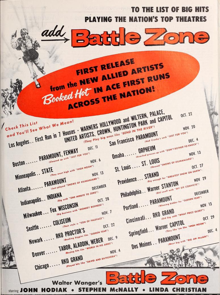 BATTLE ZONE BOX OFFICE USA 1952