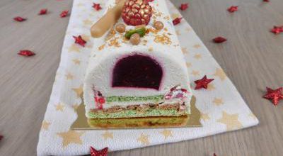 Bûche framboise pistache & chocolat blanc