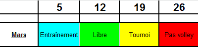 Planning des dimanches de Mars