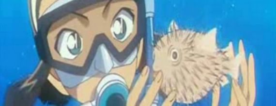 Sonoko qui observe un poisson 