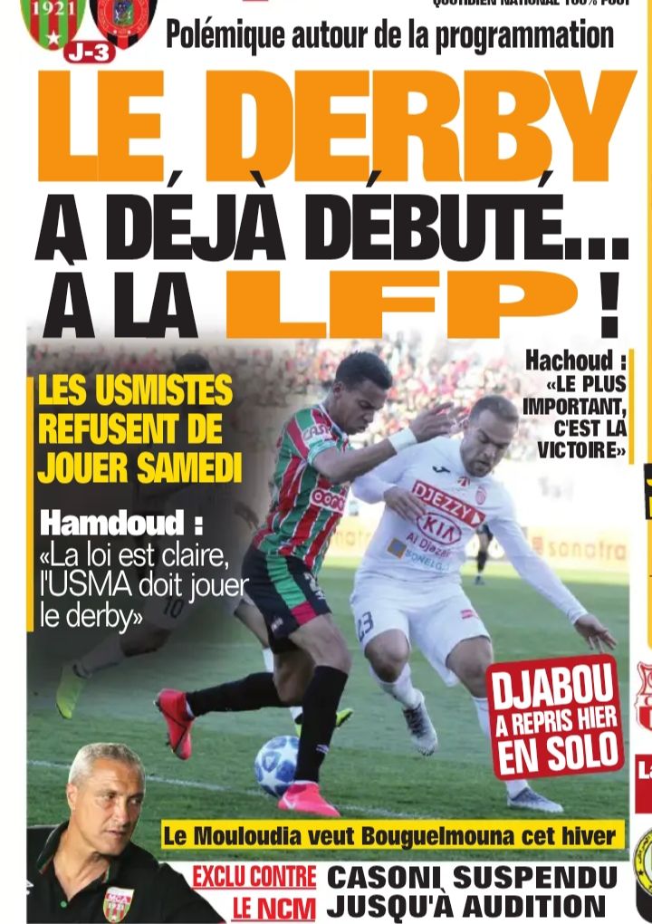 Derby USMA refuse de jouer le Samedi 