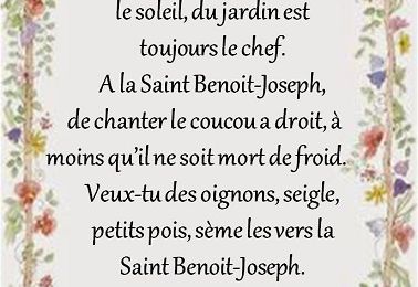 Dictons et Fête du jour Benoît-Joseph !