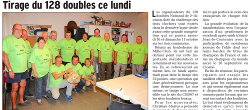 Tirage du 128 Doubles ce lundi 5/10/15