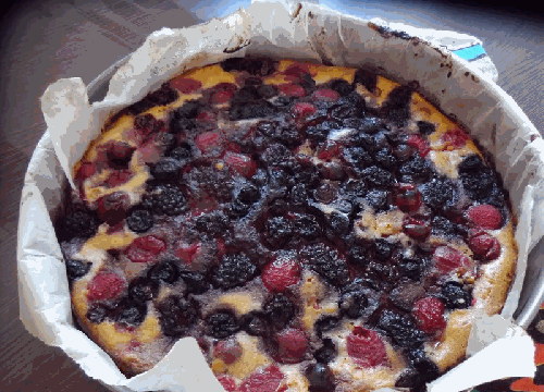 Gâteau de fruits rouge dans sa brousse