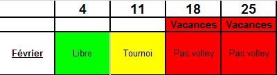 Planning des dimanches de Février