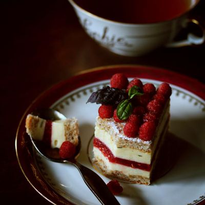 Entremets acidulé ~ citron vert, basilic et framboise