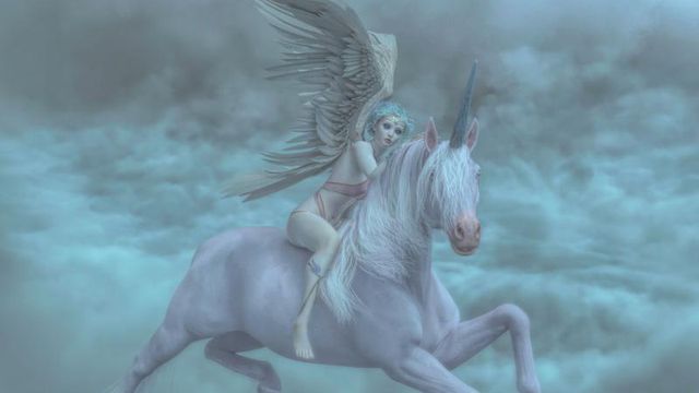 Fond d'écran : L'ange et la licorne (DazStudio)