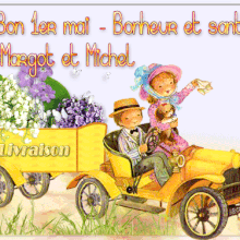 758 - 758A - En voiture - Couple 1er mai, muguet 
