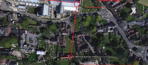 Les cryptes de la Cathédrale et du Palais de l'Evêque de Lincoln, le 14 / 10 / 2015. ( Albert Fagioli)(Photo Google Earth)