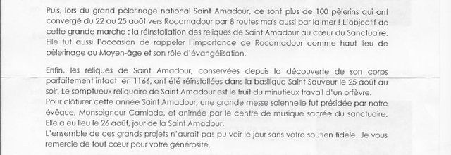 Lettre aux donateurs...
