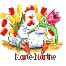 750  - Poule et tulipes -Signature -