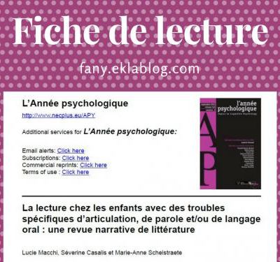 La lecture chez les enfants avec des troubles spécifiques d'articulation et/ou des troubles spécifiques du langage oral : revue narrative de littérature