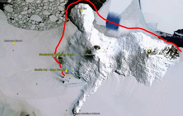 28/02/2022 : notre progression va se terminer à Scott's Hut au Cap Evans dans le Détroit McMurdo (McMurdo Sound) avant la très longue navigation retour - Ross Island - Antarctique