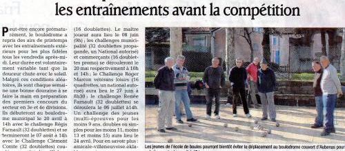 Reprise de la saison Bouliste