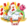 750 - Poule et tulipes -Signature -