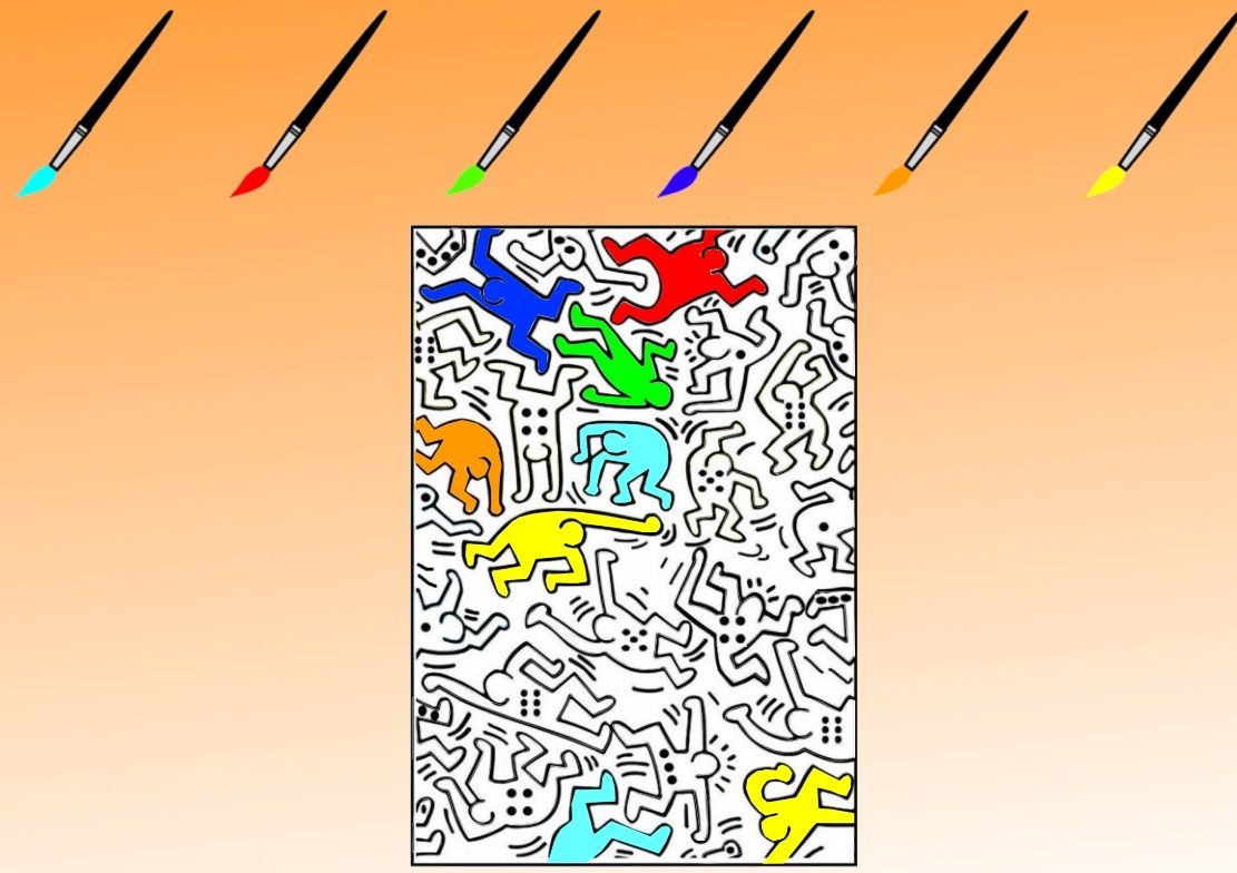 Un exercice avec K Haring pour revoir les chiffres de 1 à 6 en maternelle.