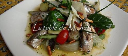 Salade tiède aux légumes de printemps, sardines, vinaigrette légère