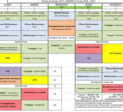 emploi du temps CE2 rentrée 2016 nouveaux programmes