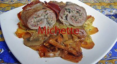 Paupiette de veau farcie, galette de p de terre, girolles et lomo grillé