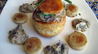 Vol au vent fait maison, boudin blanc, champignons