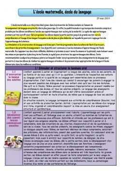 Recommandations pour la maternelle BO 29 mai 2019
