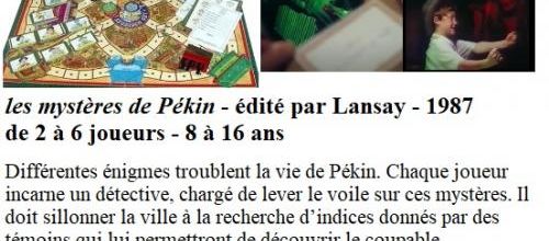 Nostalgiques ? jeu de plateau LES MYSTERES DE PEKIN