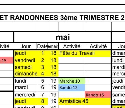 PLANNING MARCHES ET RANDONNEES 3EME TRIMESTRE 2024-2025