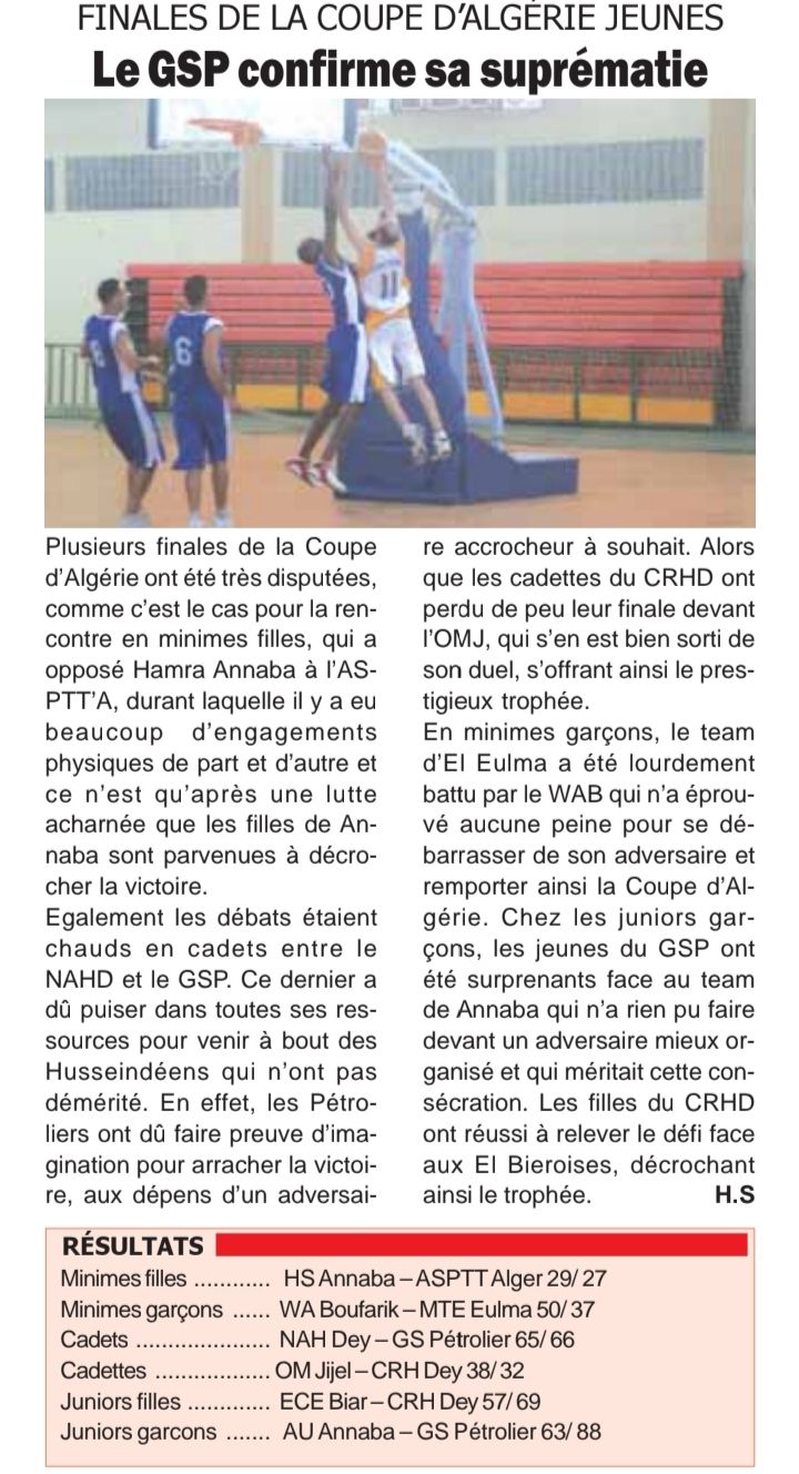 Finales Jeunes basketball GSP MCA en force