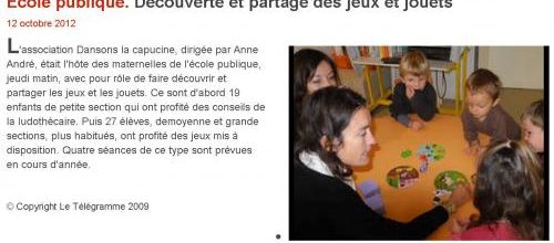 LE TÉLÉGRAMME - 12/10/2012 - Découverte et partage des jeux et jouets