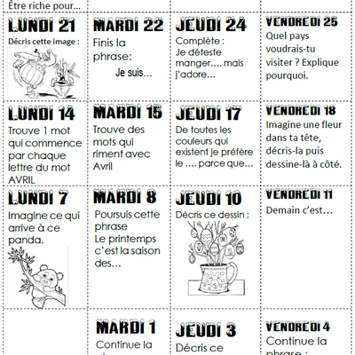 MAJ Calendrier d'écriture AVRIL