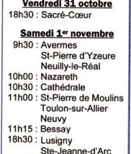 Horaires messes de la Toussaint et jour de défunts