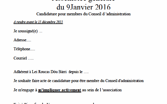 Asssemblée Générale du 9 janvier 2016