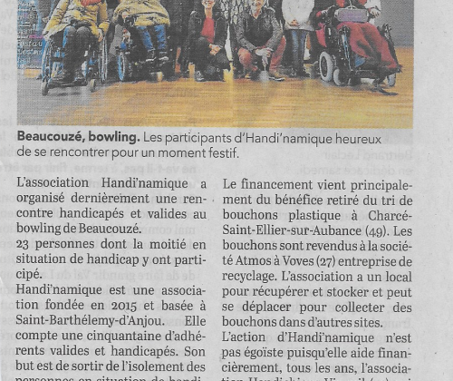2eme article de cette semaine sur le courrier de l'ouest, concernant notre sortie Bowling le 11/03/20