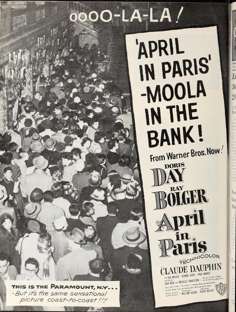 APRIL IN PARIS BOX OFFICE USA 1952