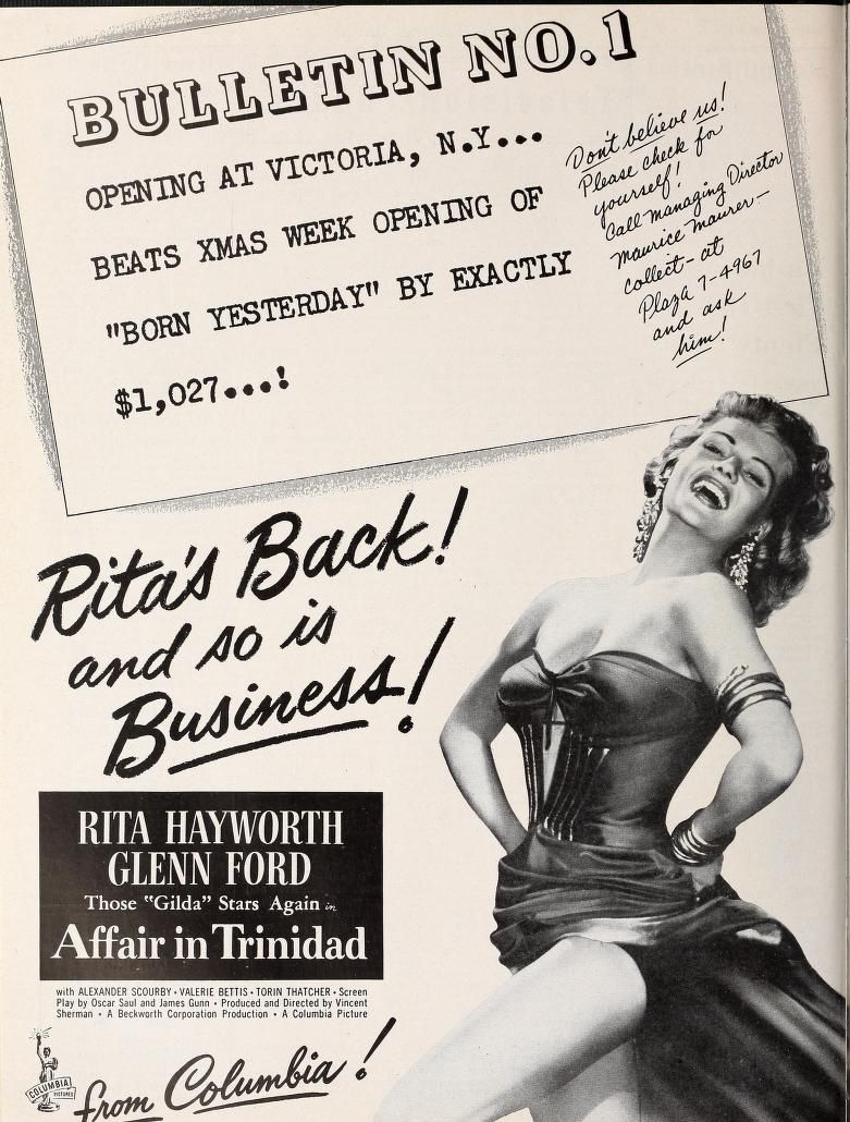 AFFAIR IN TRINIDAD BOX OFFICE USA 1952