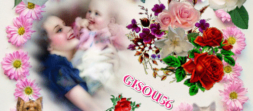 FEMME BEBE FLEURS ANIMAUX