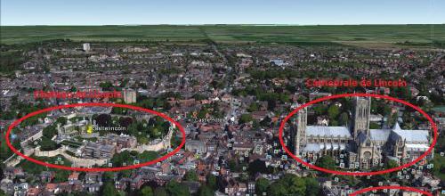Le château et la Cathédrale de Lincoln, Angleterre. (Photo Google Earth)