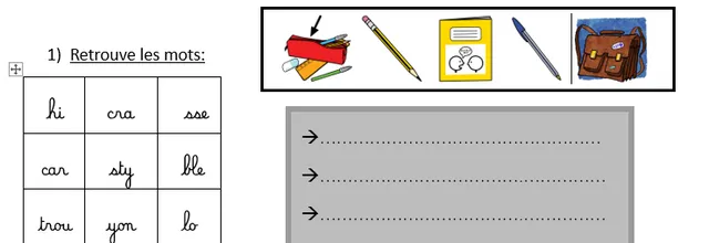 Fiche de lexique et lecture compréhension: j'écris des mots... 
