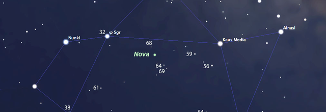 La brillante nova Sagittarii 2015 n°2 dans le ciel du matin 