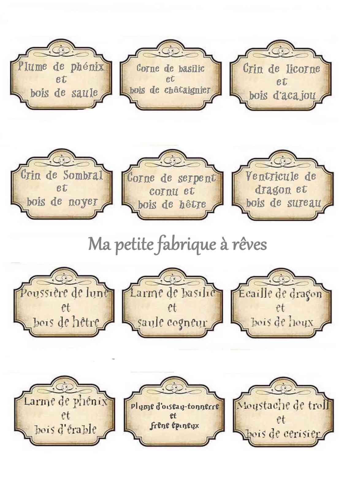 Etiquettes pour baguettes magiques personnalisées anniversaire Harry Potter