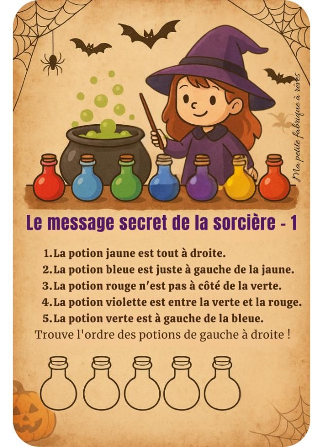 Enigme potion escape game Halloween à imprimer gratuit