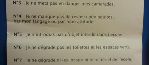 Règles de vie et de circulation dans l'école.